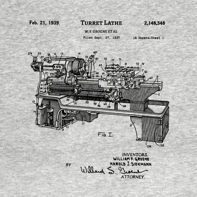 Lathe Patent 1939 Vintage Blueprint Machine Tool Inventions by Anodyle